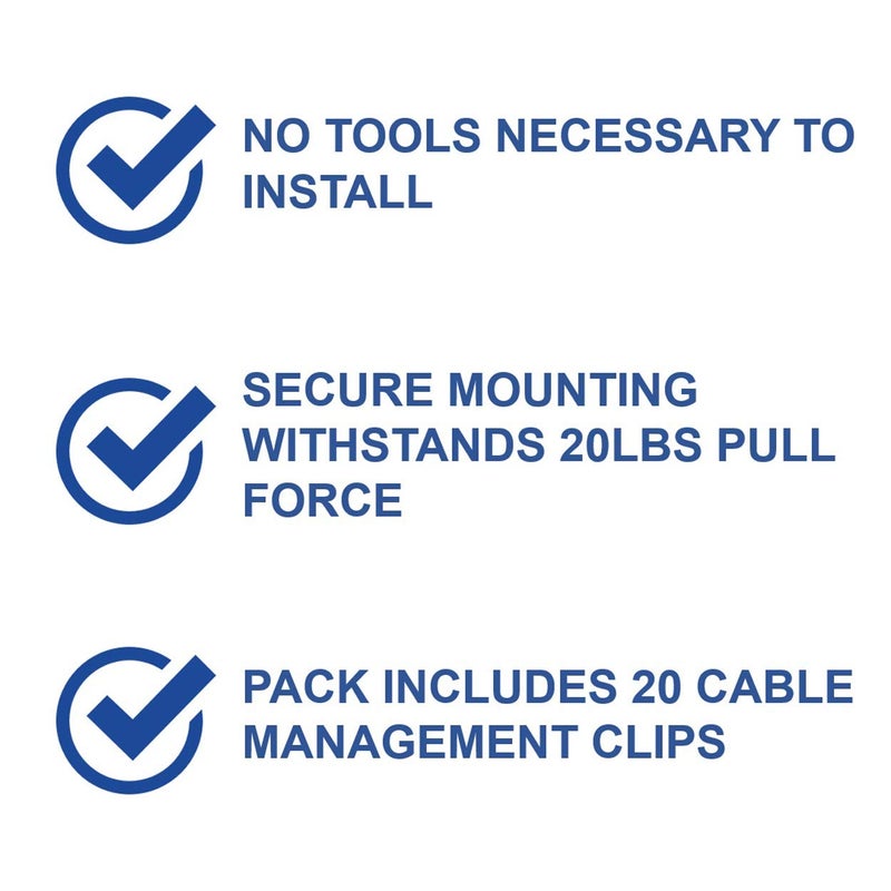 On-Q Legrand - OnQ Cable Management Clips, No Tools to Install Wall Cable Management, Cable Clips Withstand 20 LBS Pull Force, Black, AC103520, 20 Pack - Image 2